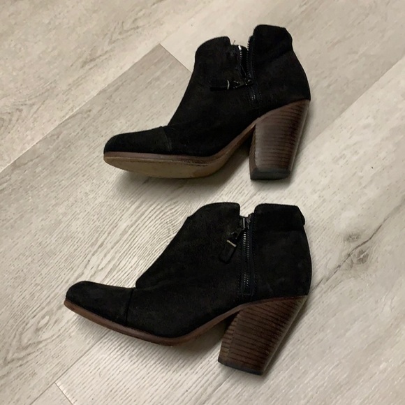 Rag and Bone Margot booties black leather suede size 37 1/2 zipper chunky heels - Picture 5 of 16
